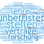 Wortwolke mit Begriffen aus den Vorschlägen der Studie (Lehre, unbefristete Stellen, Verträge, Forschung, etc.)